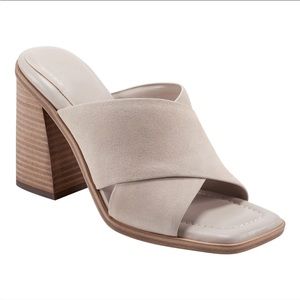 Marc Fisher Barli Heeled Slide Sandal, Color- Natural Suede